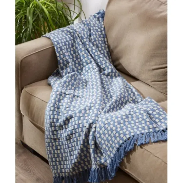 Blankets & Throws-Kirkland's Home Blue Stonewash Urban Check Throw Blue/Ivory