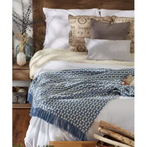 Blankets & Throws-Kirkland's Home Blue Stonewash Urban Check Throw Blue/Ivory