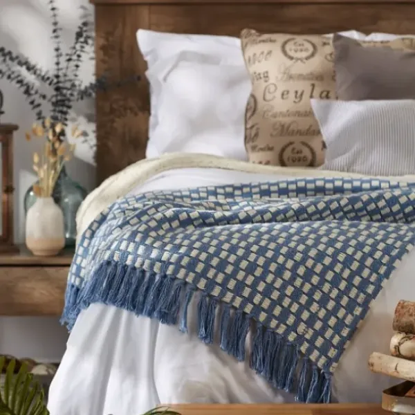 Blankets & Throws-Kirkland's Home Blue Stonewash Urban Check Throw Blue/Ivory