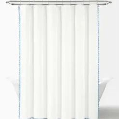 Shower Curtains-Kirkland's Home Blue Stripe Diamond Tufted Shower Curtain Blue/White