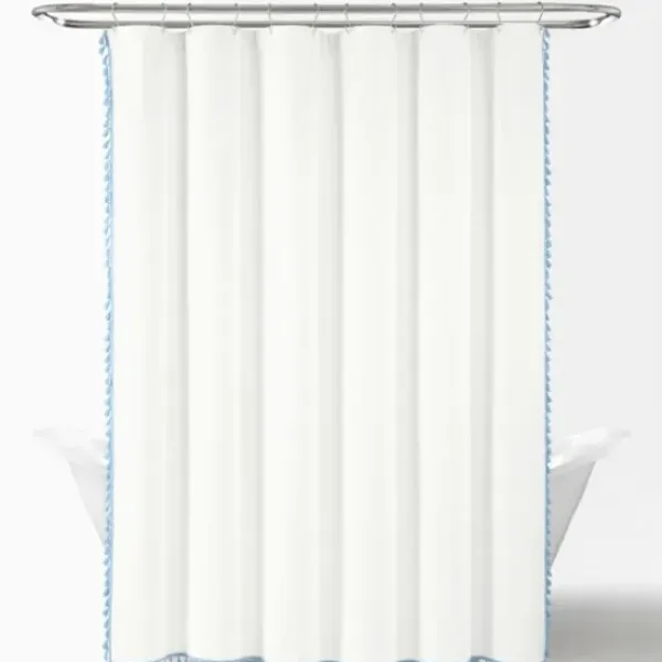 Shower Curtains-Kirkland's Home Blue Stripe Diamond Tufted Shower Curtain Blue/White