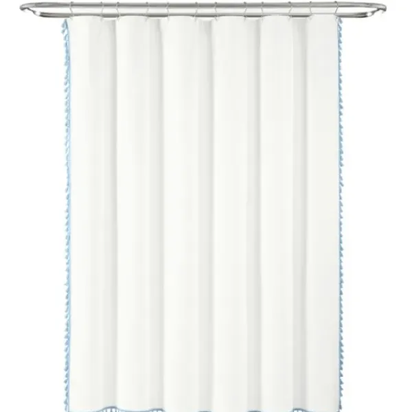 Shower Curtains-Kirkland's Home Blue Stripe Diamond Tufted Shower Curtain Blue/White