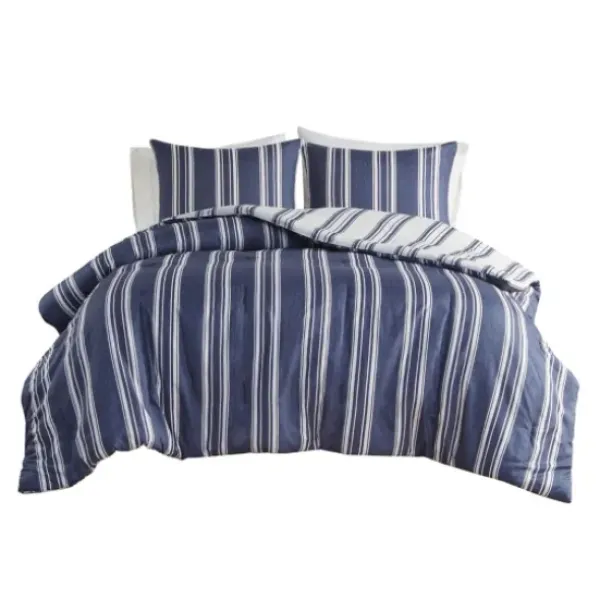 Comforters-Kirkland's Home Blue Stripe Jackson 3-Pc. Full/Queen Comforter Set Blue/White