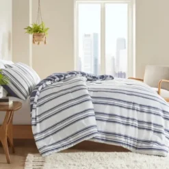 Comforters-Kirkland's Home Blue Stripe Jackson 3-Pc. Full/Queen Comforter Set Blue/White