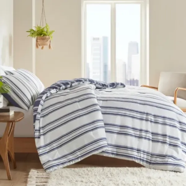 Comforters-Kirkland's Home Blue Stripe Jackson 3-Pc. Full/Queen Comforter Set Blue/White