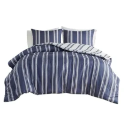 Comforters-Kirkland's Home Blue Stripe Jackson 3-Pc. King Comforter Set Blue/White