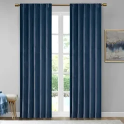 Curtains & Drapes-Kirkland's Home Blue Teardrop Leaves Curtain Panel Set, 84 In. Blue/White