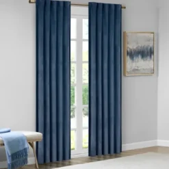 Curtains & Drapes-Kirkland's Home Blue Teardrop Leaves Curtain Panel Set, 84 In. Blue/White