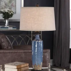 Table Lamps-Kirkland's Home Blue Textured Ceramic Table Lamp Tan