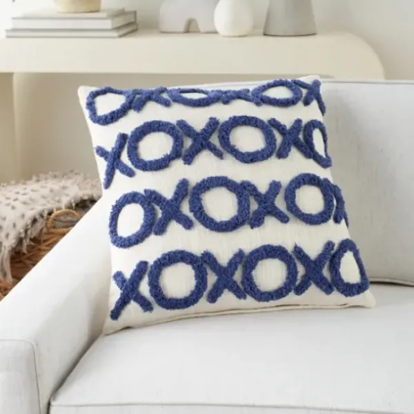 Pillows-Kirkland's Home Blue Tufted Xoxo Cotton Throw Pillow White/Blue
