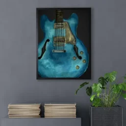 Framed Art-Kirkland's Home Blue Watercolor Guitar Framed Art Print Black/Blue