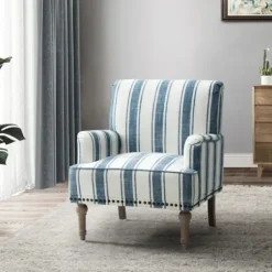 Accent Chairs-Kirkland's Home Blue White Stripe Upholstered Accent Chair Blue/White