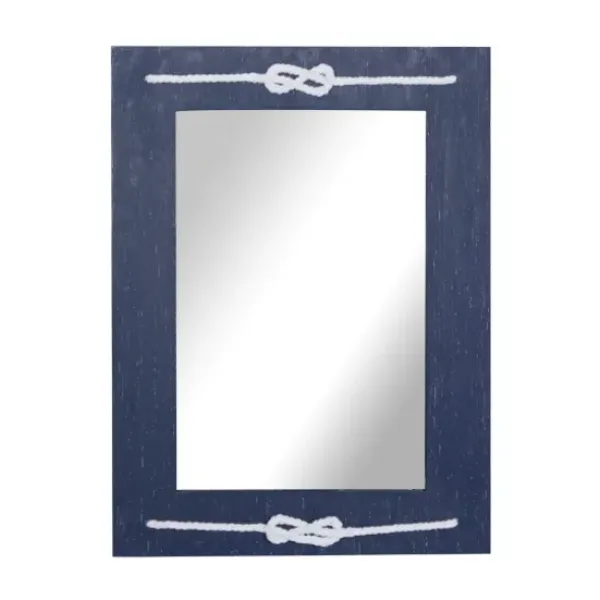 Decorative Mirrors-Kirkland's Home Blue Wood Frame Mirror With White Rope