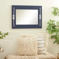 Decorative Mirrors-Kirkland's Home Blue Wood Frame Mirror With White Rope