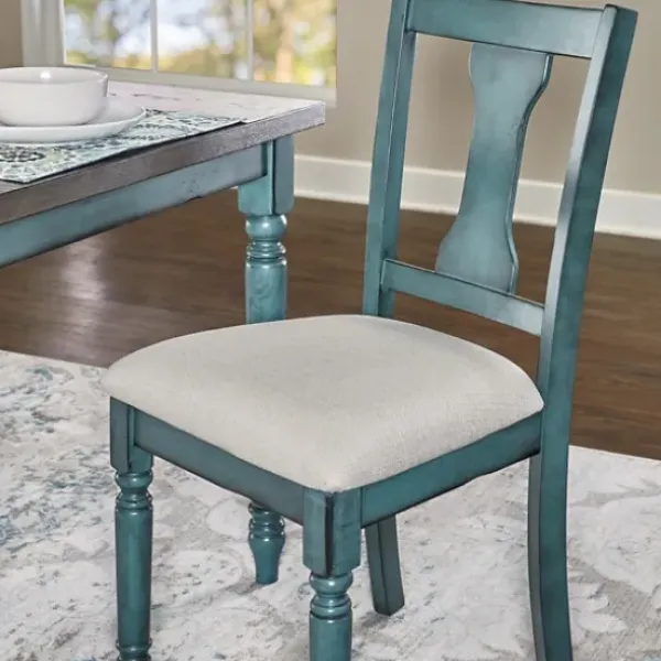 Dining Chairs-Kirkland's Home Blue Wood Upholstered Dining Chairs, Set Of 2 Blue/Gray