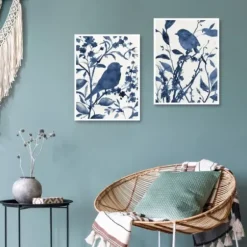 Canvas Art-Kirkland's Home Bluebird Silhouette Canvas Art Prints, Set Of 2 Blue/White