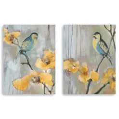 Canvas Art-Kirkland's Home Bluebirds And Blossoms Canvas Art Prints, Set Of 2 Yellow/Gray/Blue