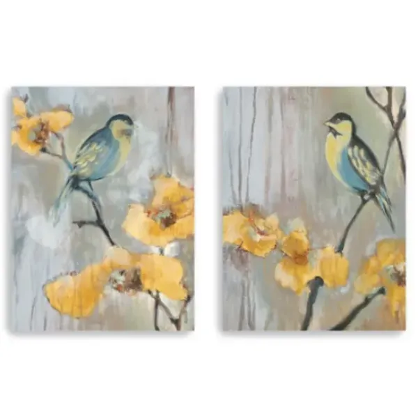 Canvas Art-Kirkland's Home Bluebirds And Blossoms Canvas Art Prints, Set Of 2 Yellow/Gray/Blue