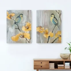 Canvas Art-Kirkland's Home Bluebirds And Blossoms Canvas Art Prints, Set Of 2 Yellow/Gray/Blue