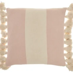 Pillows-Kirkland's Home Blush And Ivory Striped Tassel Pillow Pink/Ivory
