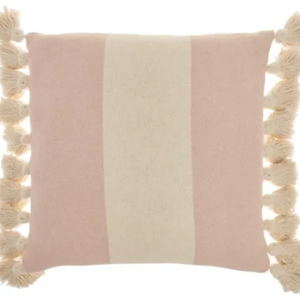 Pillows-Kirkland's Home Blush And Ivory Striped Tassel Pillow Pink/Ivory