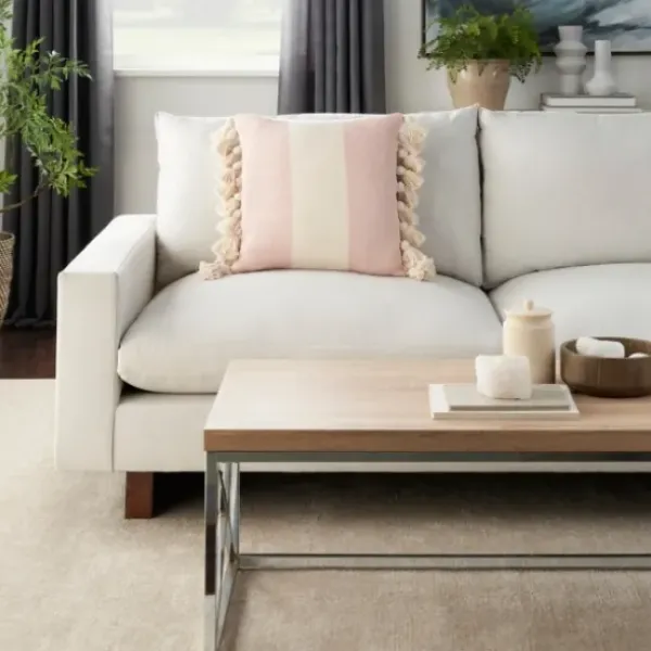 Pillows-Kirkland's Home Blush And Ivory Striped Tassel Pillow Pink/Ivory