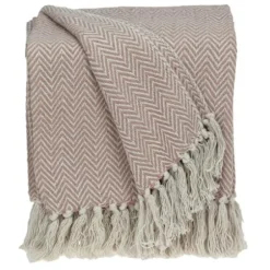 Blankets & Throws-Kirkland's Home Blush Chevron Cotton Handloomed Tassel Throw White/Pink