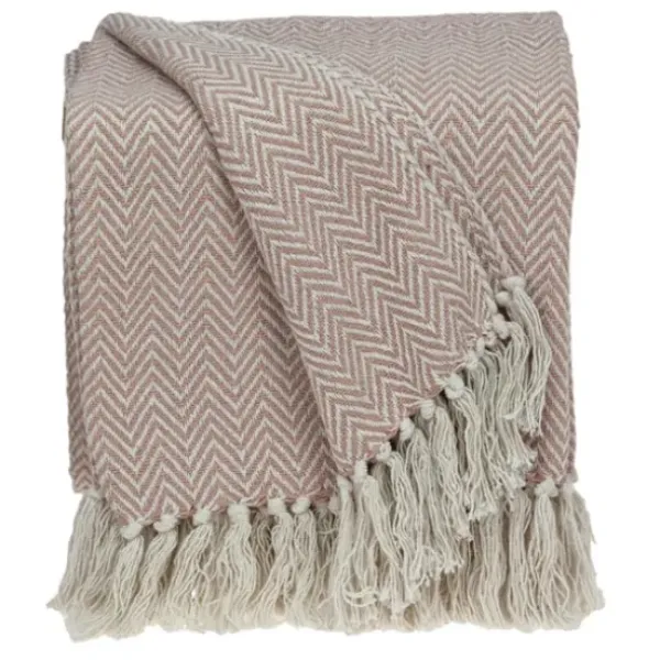 Blankets & Throws-Kirkland's Home Blush Chevron Cotton Handloomed Tassel Throw White/Pink