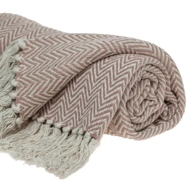 Blankets & Throws-Kirkland's Home Blush Chevron Cotton Handloomed Tassel Throw White/Pink