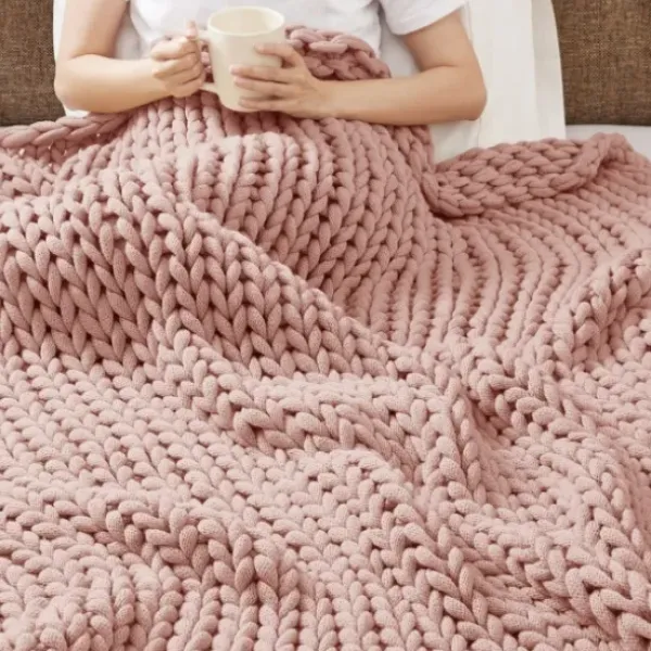 Blankets & Throws-Kirkland's Home Blush Chunky Double Knit Cozy Throw Pink
