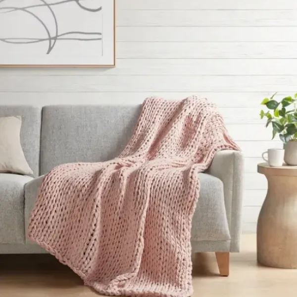 Blankets & Throws-Kirkland's Home Blush Chunky Double Knit Cozy Throw Pink