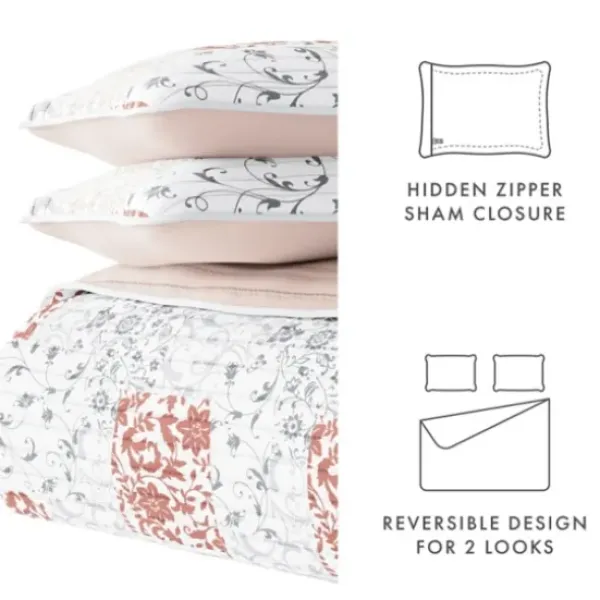 Quilts-Kirkland's Home Blush Patchwork Reversible 3-Pc. King Quilt Set Pink/White/Gray