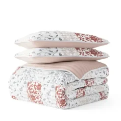 Quilts-Kirkland's Home Blush Patchwork Reversible 3-Pc. Queen Quilt Set Pink/White/Gray