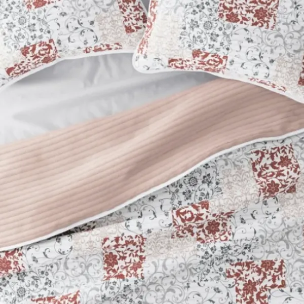 Quilts-Kirkland's Home Blush Patchwork Reversible 3-Pc. Queen Quilt Set Pink/White/Gray