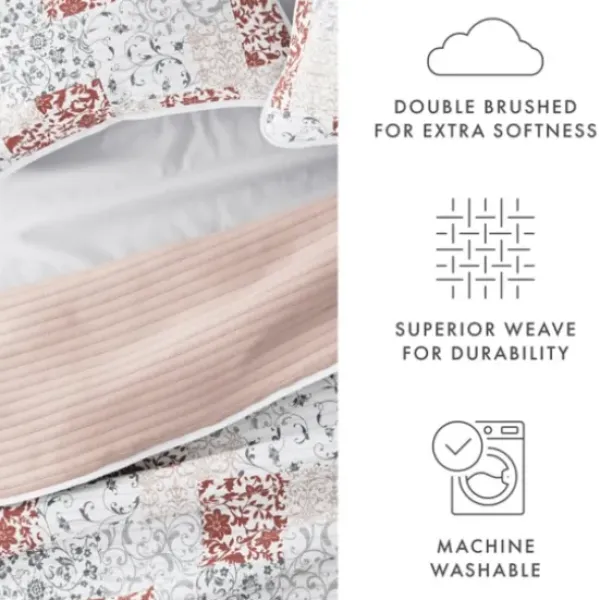Quilts-Kirkland's Home Blush Patchwork Reversible 3-Pc. Queen Quilt Set Pink/White/Gray