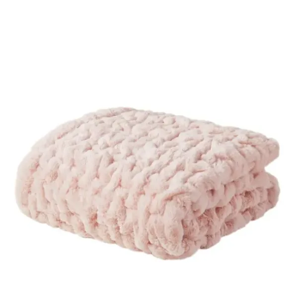 Blankets & Throws-Kirkland's Home Blush Ruched Faux Fur Throw Pink