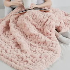 Blankets & Throws-Kirkland's Home Blush Ruched Faux Fur Throw Pink