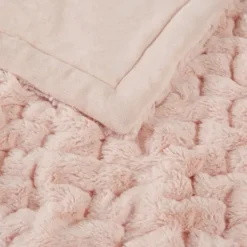 Blankets & Throws-Kirkland's Home Blush Ruched Faux Fur Throw Pink