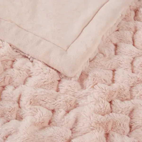 Blankets & Throws-Kirkland's Home Blush Ruched Faux Fur Throw Pink