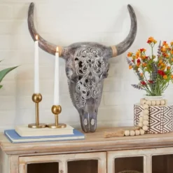 Wall Plaques-Kirkland's Home Bohemian Bull Wall Plaque Gray
