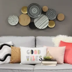 Wall Plaques-Kirkland's Home Boho Medley Plates Wall Plaque Black/White/Gold/Brown