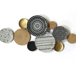 Wall Plaques-Kirkland's Home Boho Medley Plates Wall Plaque Black/White/Gold/Brown
