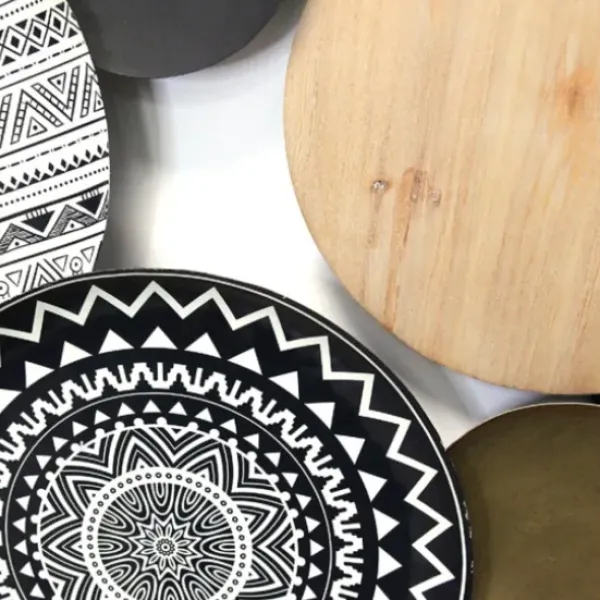 Wall Plaques-Kirkland's Home Boho Medley Plates Wall Plaque Black/White/Gold/Brown