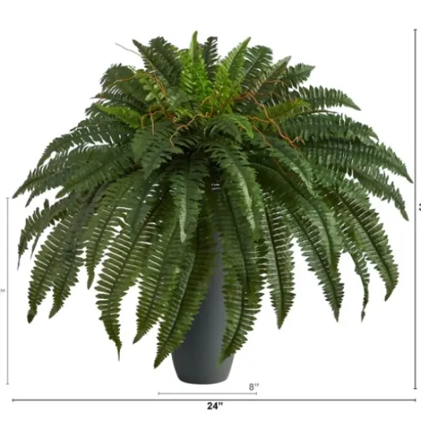 Arrangements & Greenery-Kirkland's Home Boston Fern In Oblong Gray Planter Green/Gray