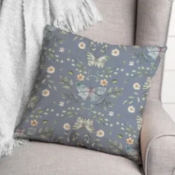 Pillows-Kirkland's Home Botanical Butterfly Throw Pillow Blue