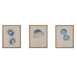 Framed Art-Kirkland's Home Botanical Framed Linen Canvas Art Print, Set Of 3 Blue/Tan