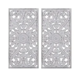 Wall Plaques-Kirkland's Home Botanical Wood Carved Panel Wall Plaques, Set Of 2 White