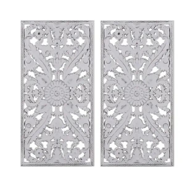 Wall Plaques-Kirkland's Home Botanical Wood Carved Panel Wall Plaques, Set Of 2 White