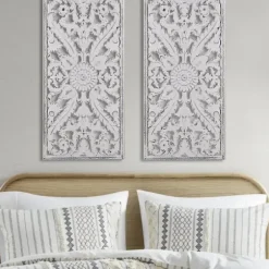 Wall Plaques-Kirkland's Home Botanical Wood Carved Panel Wall Plaques, Set Of 2 White