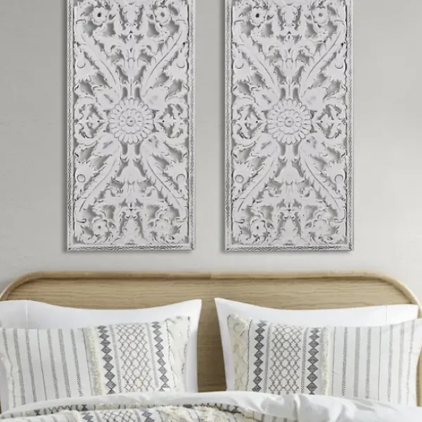 Wall Plaques-Kirkland's Home Botanical Wood Carved Panel Wall Plaques, Set Of 2 White